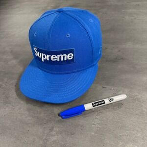 Supreme‎ New Era Hat Sharpie Box Logo Baseball Cap 7 1/8 Blue Fitted 59Fifty